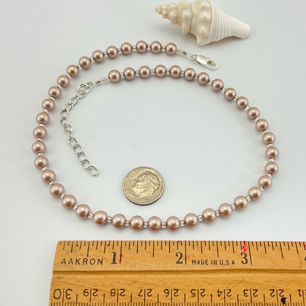 Swarovski Crystal Pearl Choker Necklace, 6mm, Powder Almond, Beige, Handmade - Picture 5 of 12
